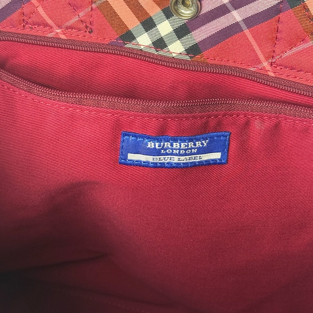 Burberry red and Brown Plaid coated canvas bag - Picture 7 of 9